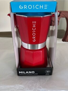 Milano 6 Espresso Cup, 9.3 oz Red Stovetop Espresso Maker - Italian Moka Pot